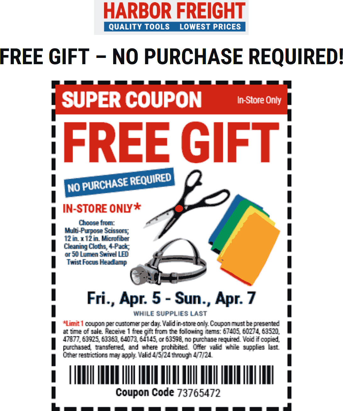 Harbor Freight stores Coupon  Free scissors, headlamp or microfibers today at Harbor Freight Tools #harborfreight 