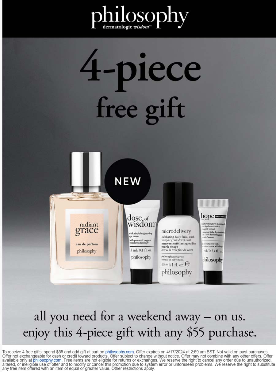 Philosophy stores Coupon  4 free gifts on $55 at Philosophy #philosophy 