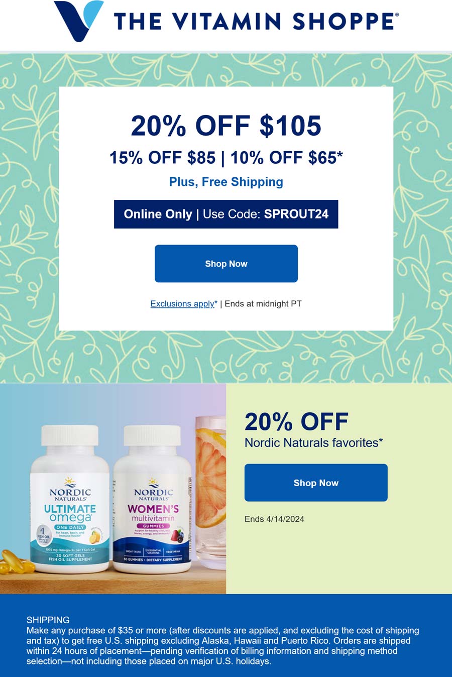 The Vitamin Shoppe stores Coupon  10-20% off $65+ online today at The Vitamin Shoppe via promo code SPROUT24 #thevitaminshoppe 
