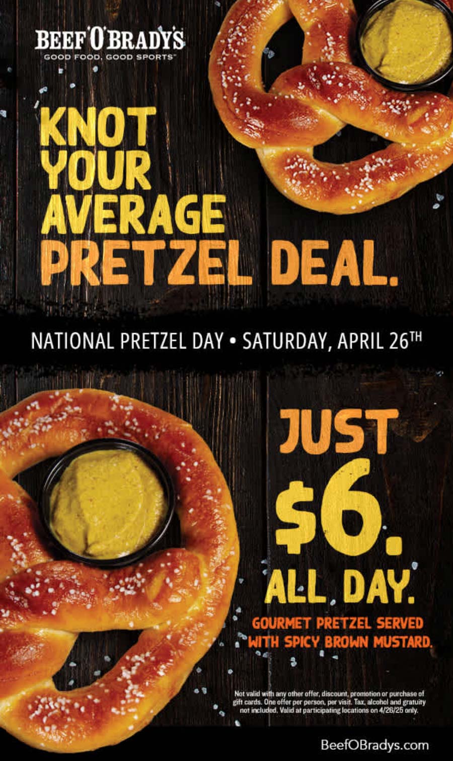 Beef OBradys restaurants Coupon  $6 pretzels today at Beef OBradys restaurants #beefobradys 