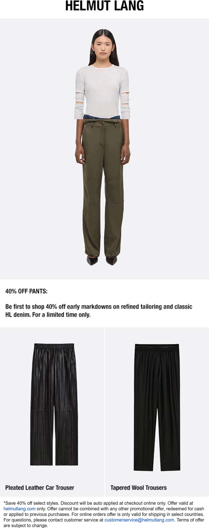 Helmut Lang stores Coupon  40% off pants online at Helmut Lang #helmutlang 