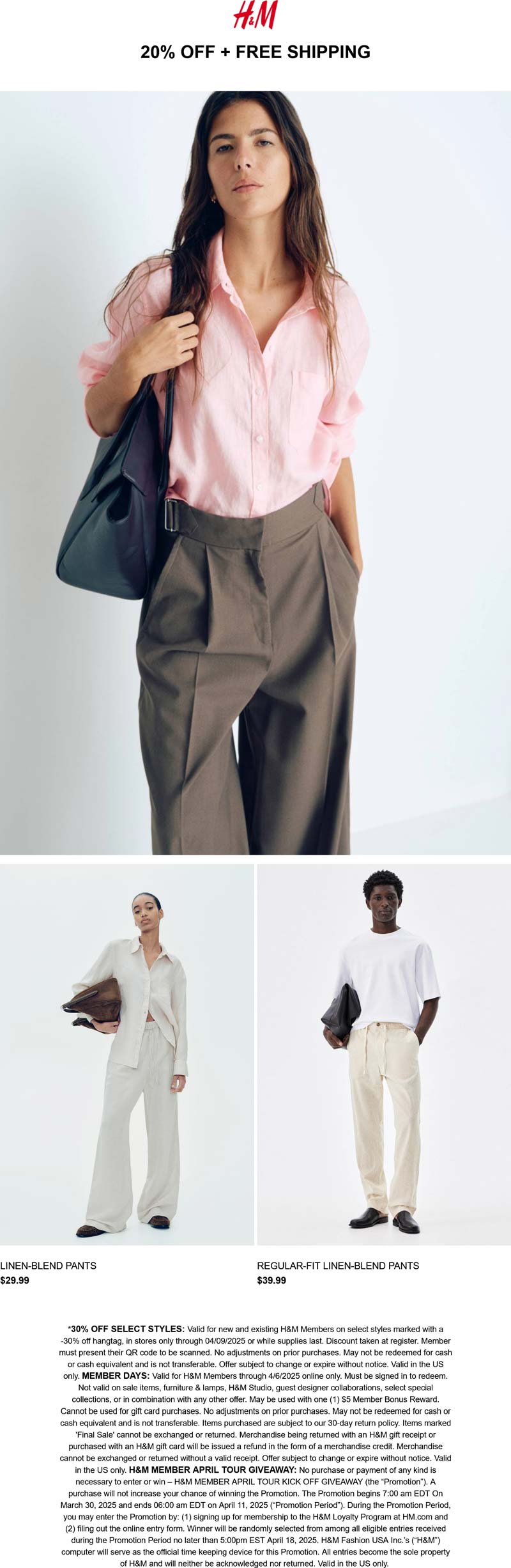 H&M stores Coupon  20% off online today at H&M #hm 