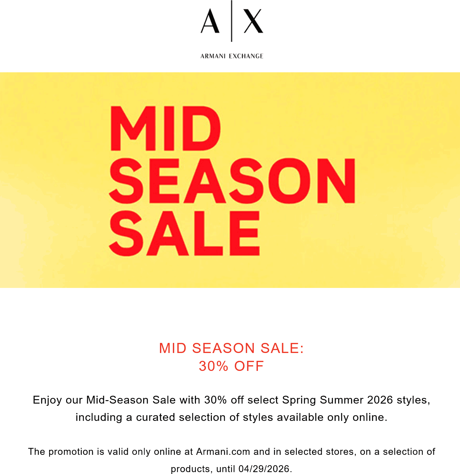 Armani Exchange stores Coupon  30% off at Armani Exchange, ditto online #armaniexchange 