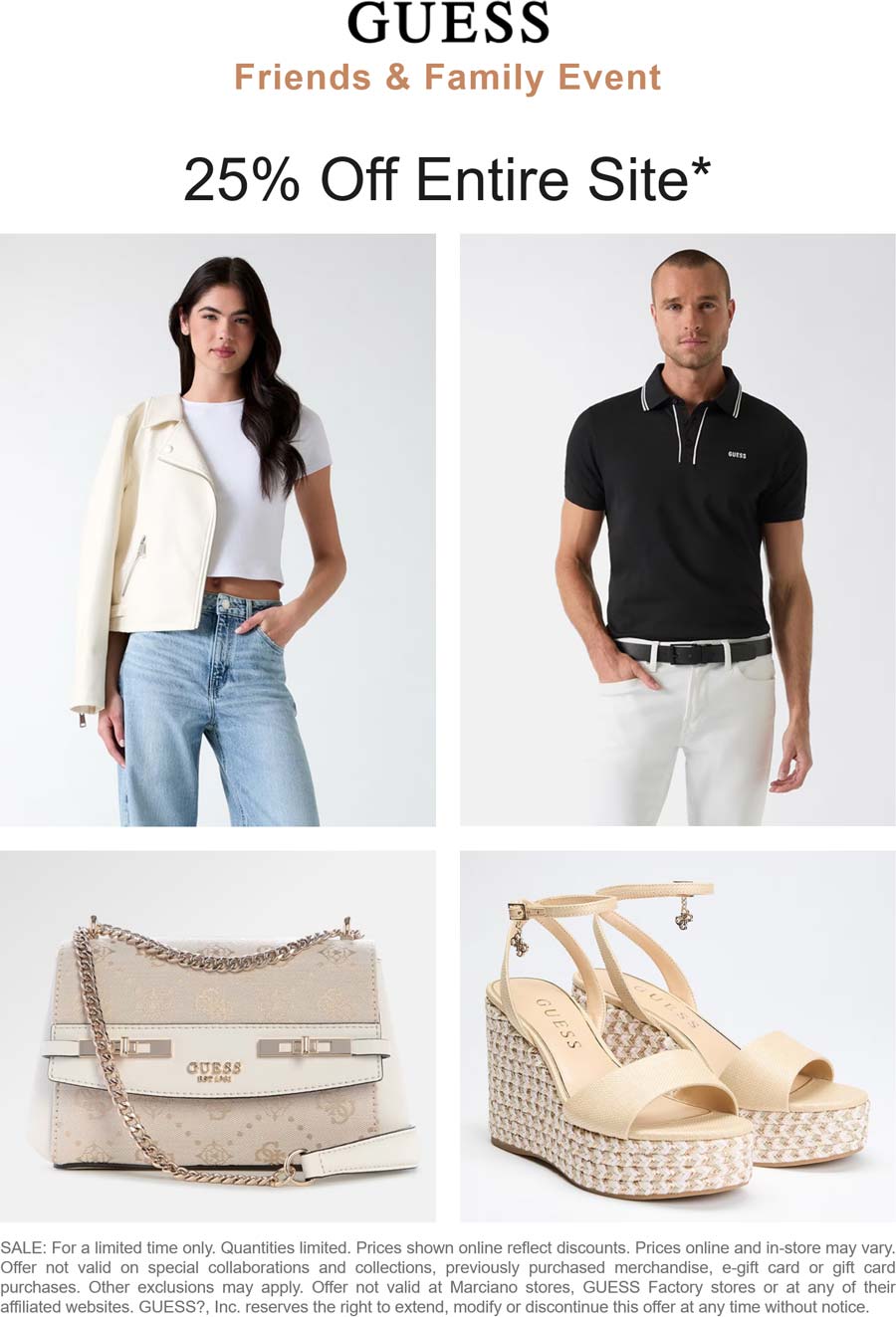 GUESS stores Coupon  25% off everything online at GUESS #guess 