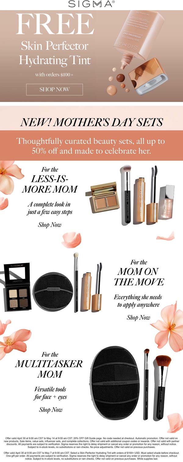 Sigma stores Coupon  Free tint on $100 & more at Sigma beauty #sigma 