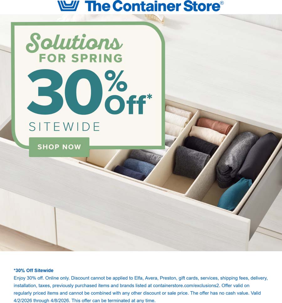 The Container Store stores Coupon  30% off everything online at The Container Store #thecontainerstore 