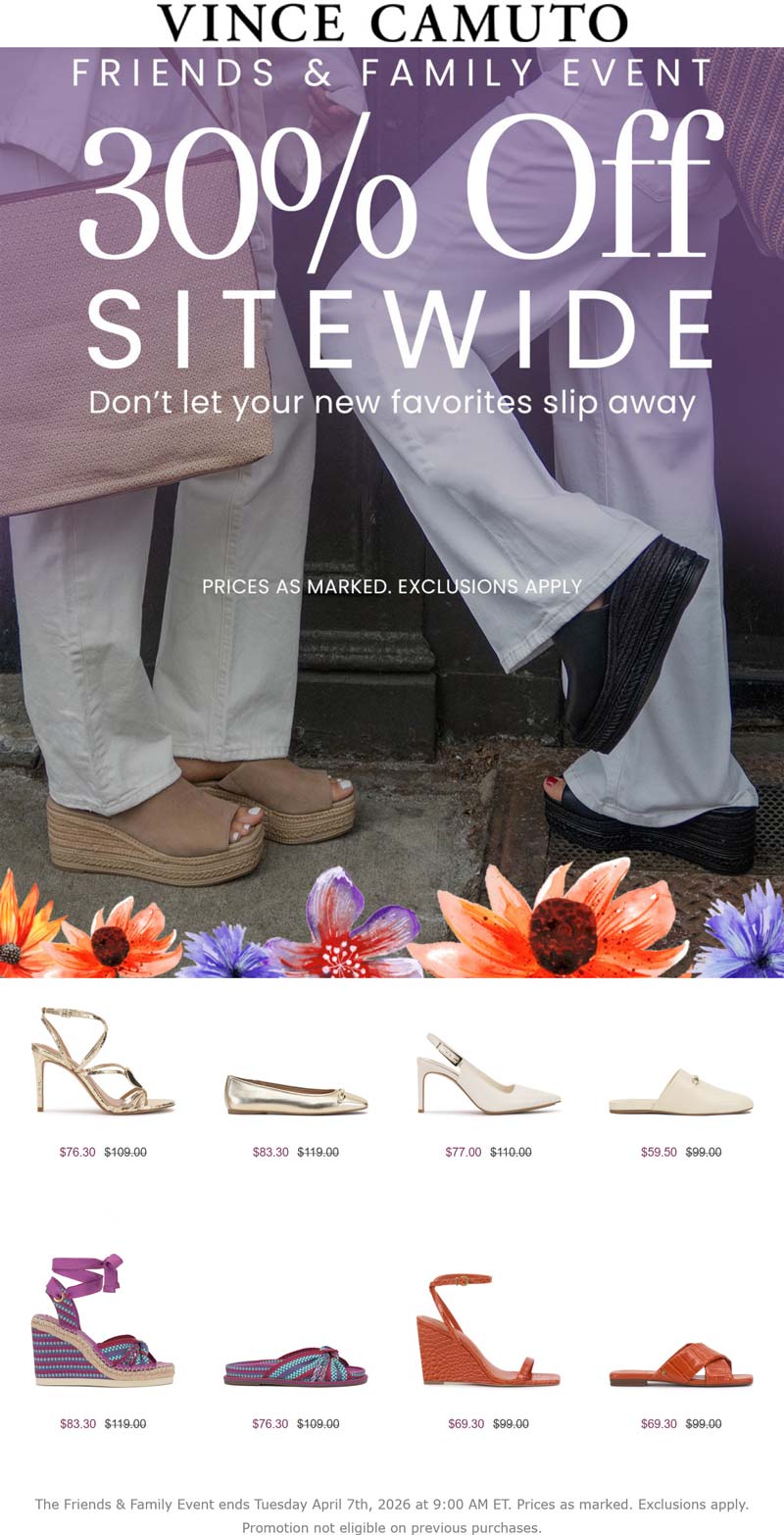 Vince Camuto stores Coupon  30% off everything online today at Vince Camuto #vincecamuto 