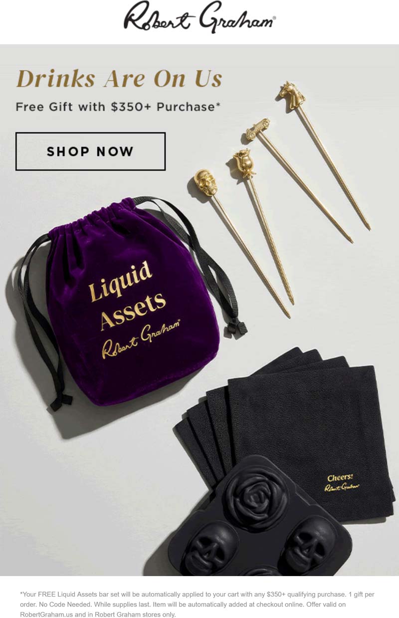 Robert Graham restaurants Coupon  Free bar set on $350 at Robert Graham, ditto online #robertgraham 