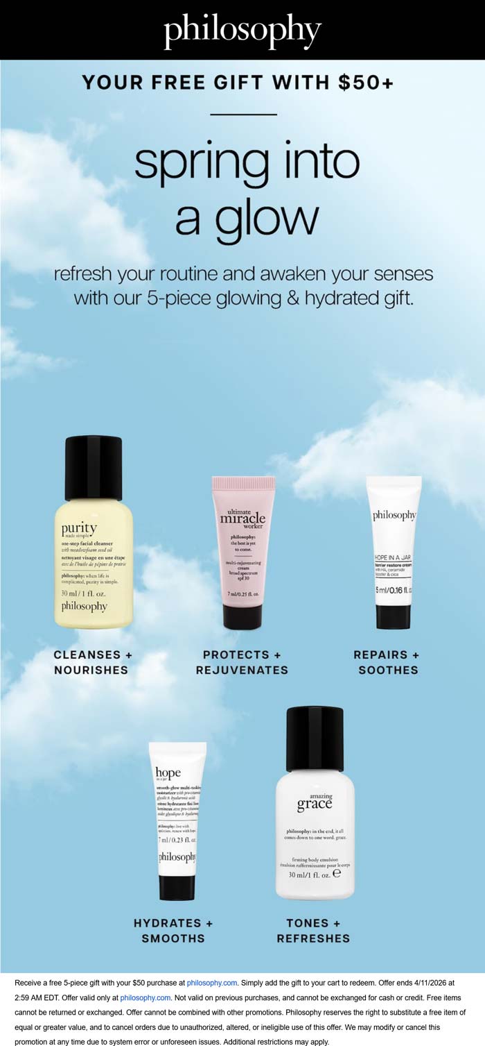 Philosophy stores Coupon  Free 5pc on $50+ online at Philosophy #philosophy 
