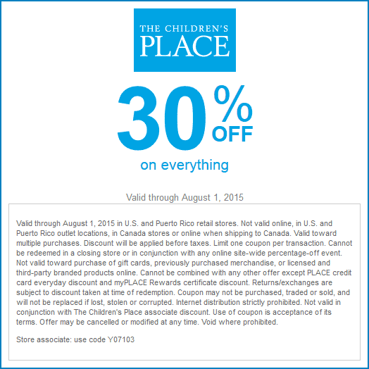 The Childrens Place Coupon March 2024 30% off today at The Childrens Place