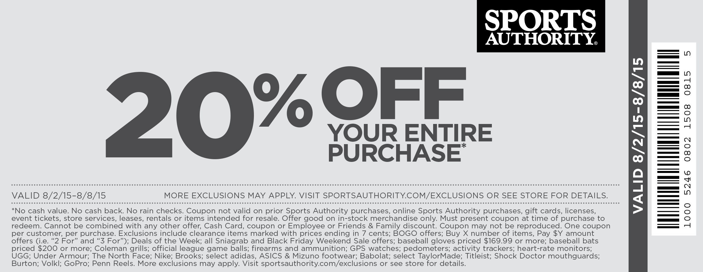 Sports Authority Coupon April 2024 20% off everything at Sports Authority, ditto online