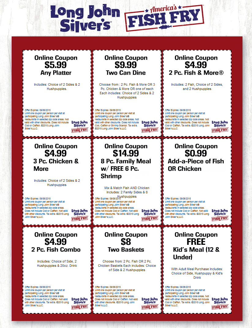 Long John Silvers Coupon April 2024 Free kids meal, 3pc + 2 sides for $5 & more at Long John Silvers