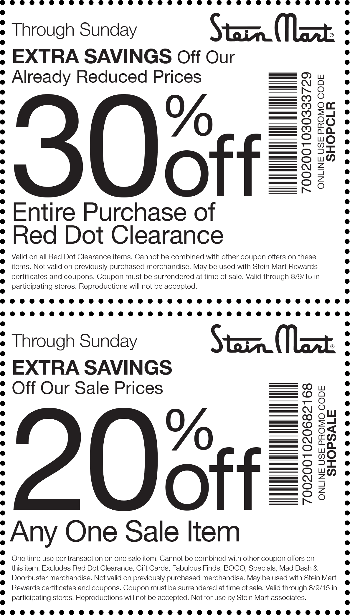 Stein Mart Coupon April 2024 Extra 30% off clearance & more at Stein Mart, or online via promo code SHOPCLR