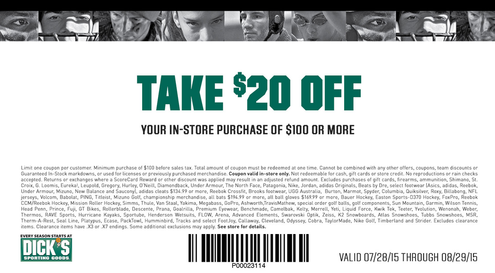 Dicks Coupon April 2024 $20 off $100 at Dicks Sporting Goods