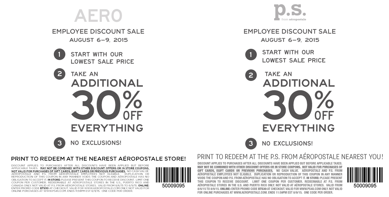 Aeropostale Coupon April 2024 30% off everything at Aeropostale & P.S. from Aeropostale, or online via promo code BTS30