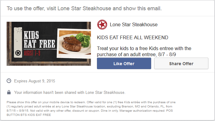 Lone Star Steakhouse Coupon April 2024 Kids eat free this weekend at Lone Star Steakhouse