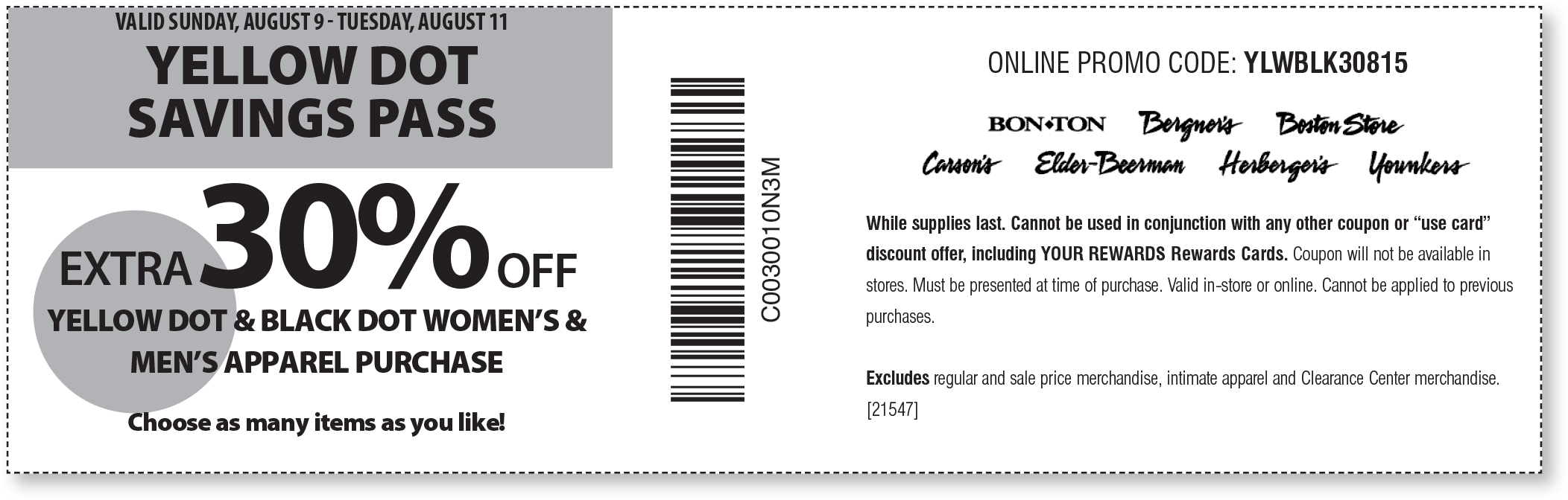 Carsons Coupon April 2024 Extra 30% off yellow dot at Carsons, Bon Ton & sister stores, or online via promo code YLWBLK30815