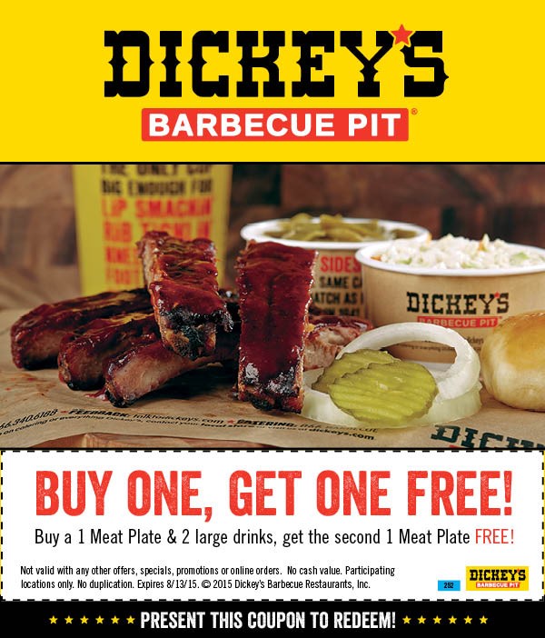 Dickeys Barbecue Pit Coupon April 2024 Second plate free at Dickeys Barbecue Pit
