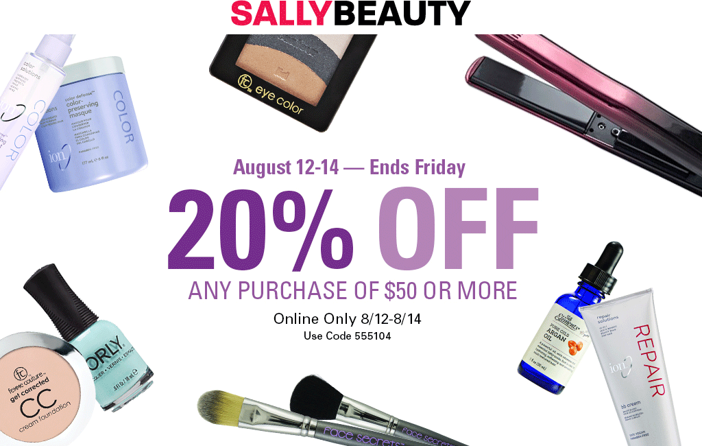 Sally Beauty Coupon April 2024 20% off $50 online at Sally Beauty via promo code 555104