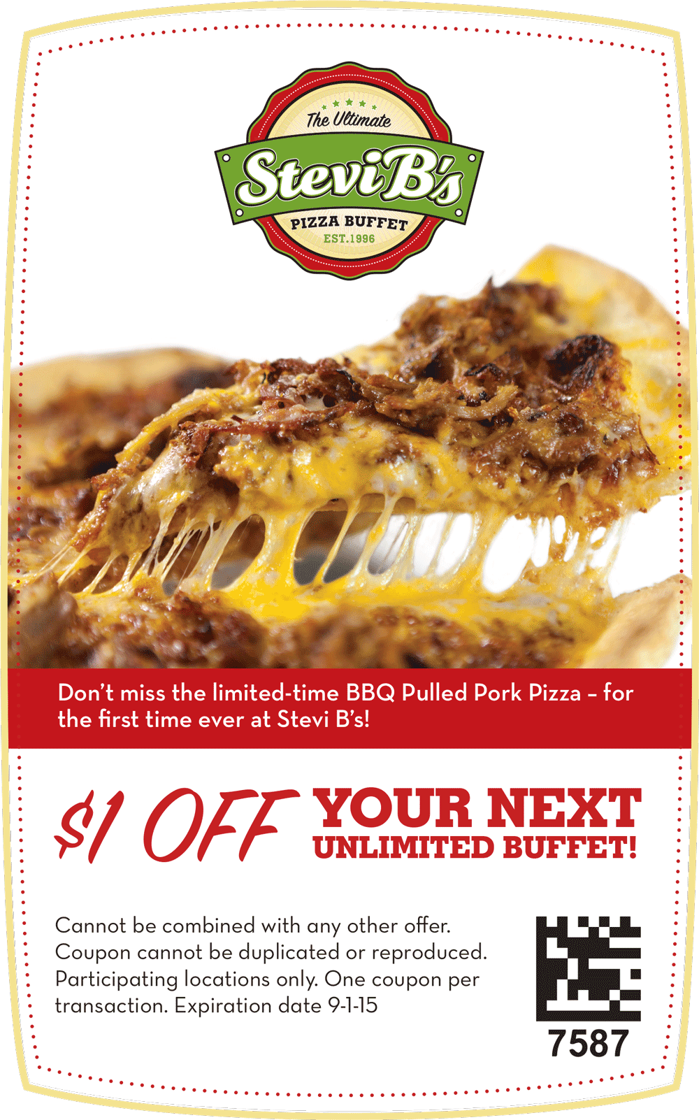 Stevi Bs Coupon March 2024 Shave a buck off your buffet at Stevi Bs pizza
