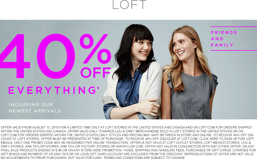 LOFT Coupon April 2024 40% off everything at LOFT, or online via promo code SHAREIT