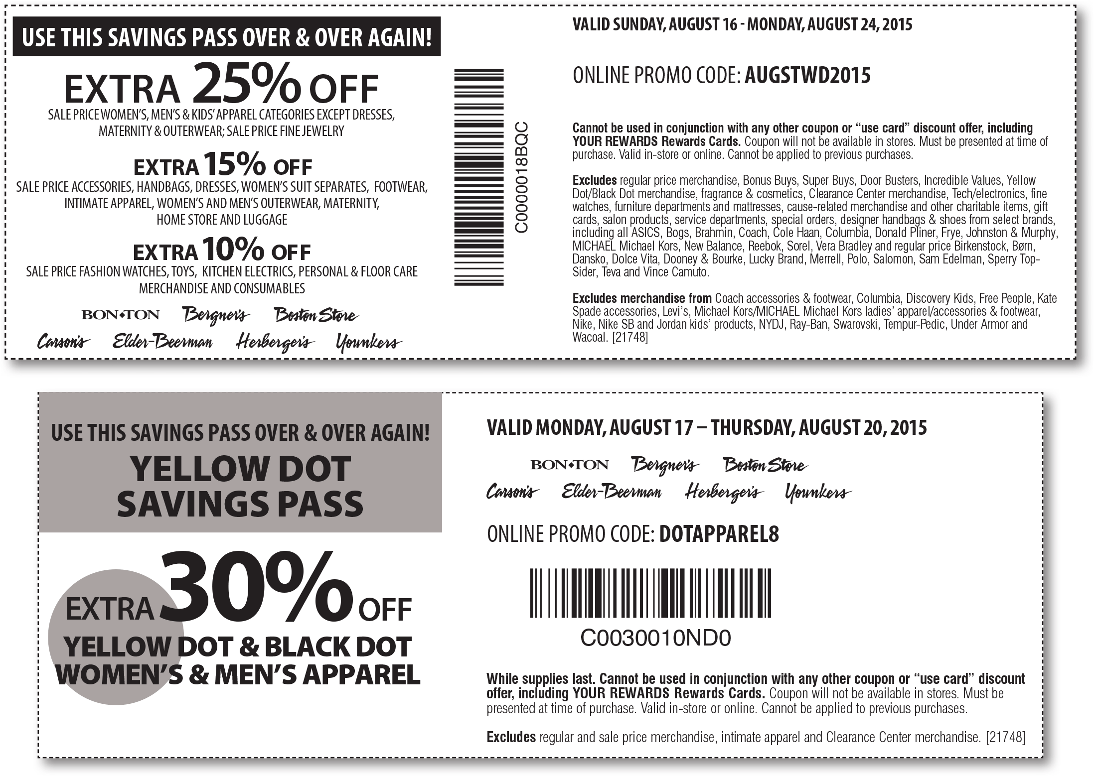 Carsons Coupon April 2024 Extra 25% off & more at Carsons, Bon Ton & sister stores, or online via promo code AUGSTWD2015