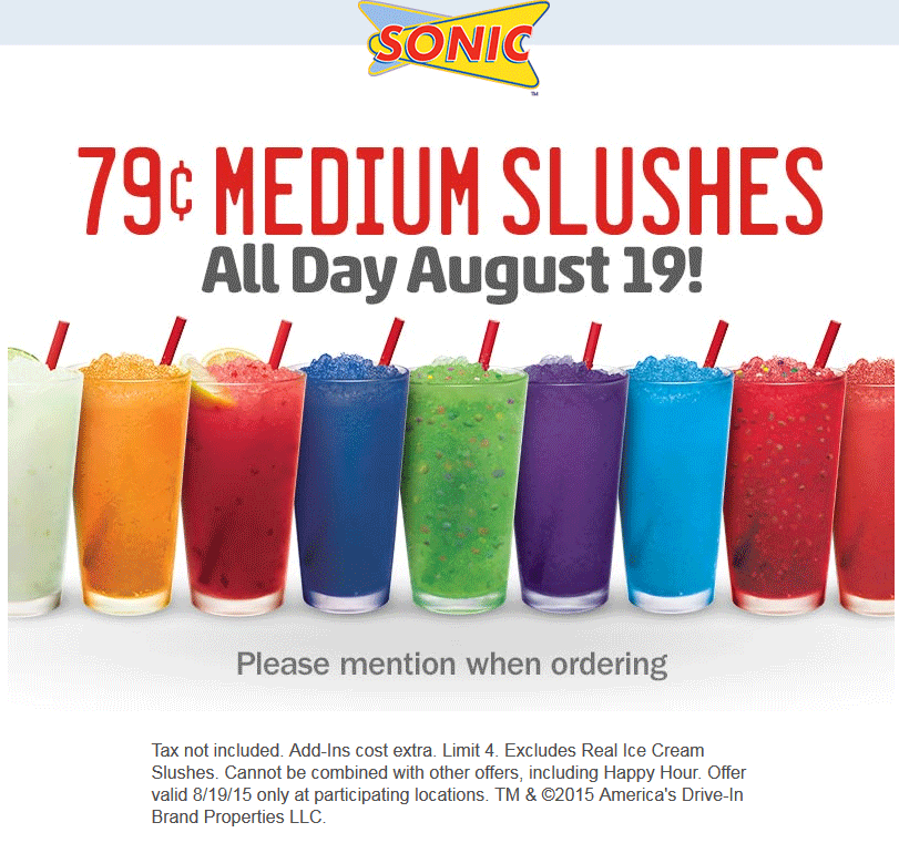 Sonic Drive-In Coupon April 2024 Cheap slushies Wednesday at Sonic Drive-In