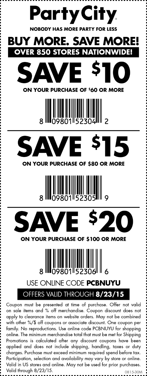 Party City Coupon March 2024 $10 off $60 & more at Party City, or online via promo code PCBNUYU