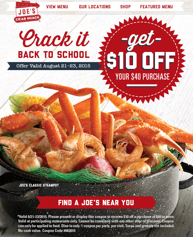 Joes Crab Shack coupons & promo code for [May 2024]