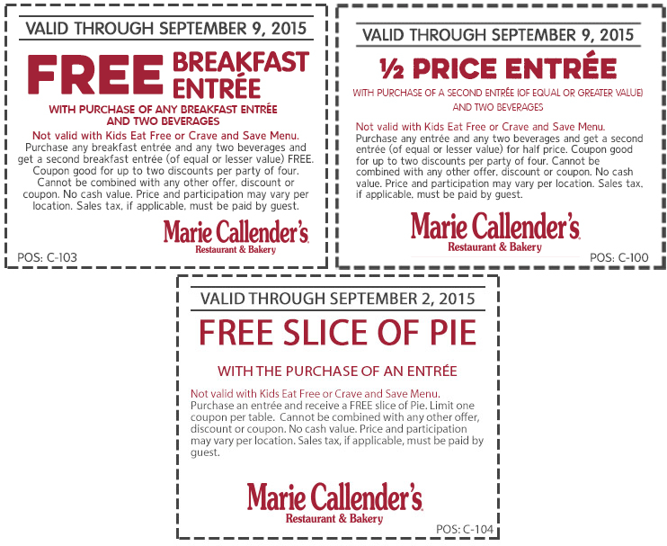 Marie Callenders Coupon April 2024 Second breakfast free, 50% off second entree & free pie at Marie Callenders