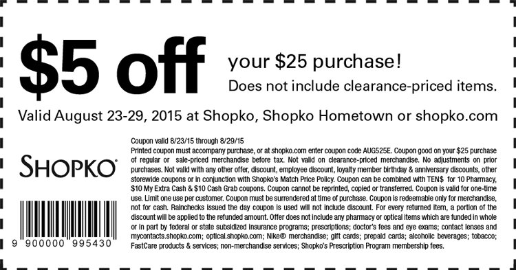 Shopko Coupon April 2024 $5 off $25 at Shopko, ditto online