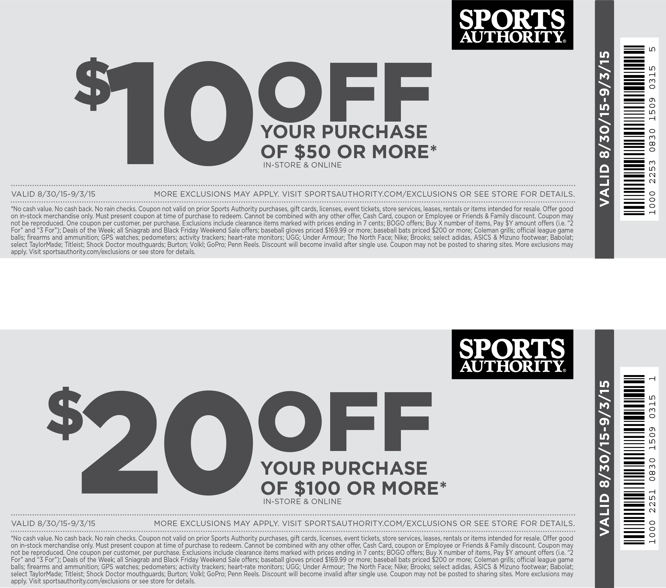 Sports Authority Coupon April 2024 $10 off $50 & more at Sports Authority, ditto online