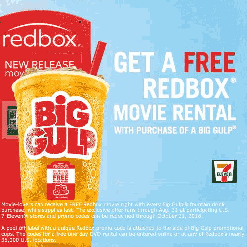 7-Eleven Coupon April 2024 Free DVD rental at Redbox with your Big Gulp from 7-Eleven