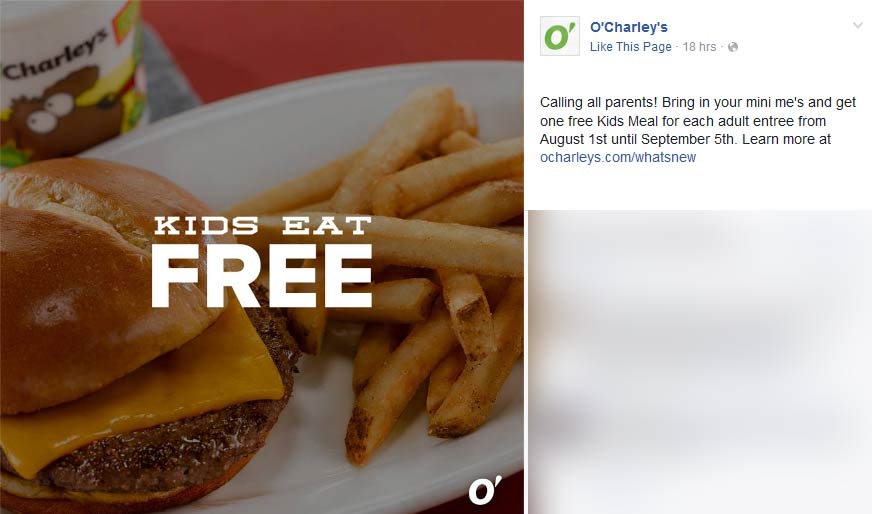 OCharleys Coupon April 2024 Kids eat free with your meal at OCharleys restaurants