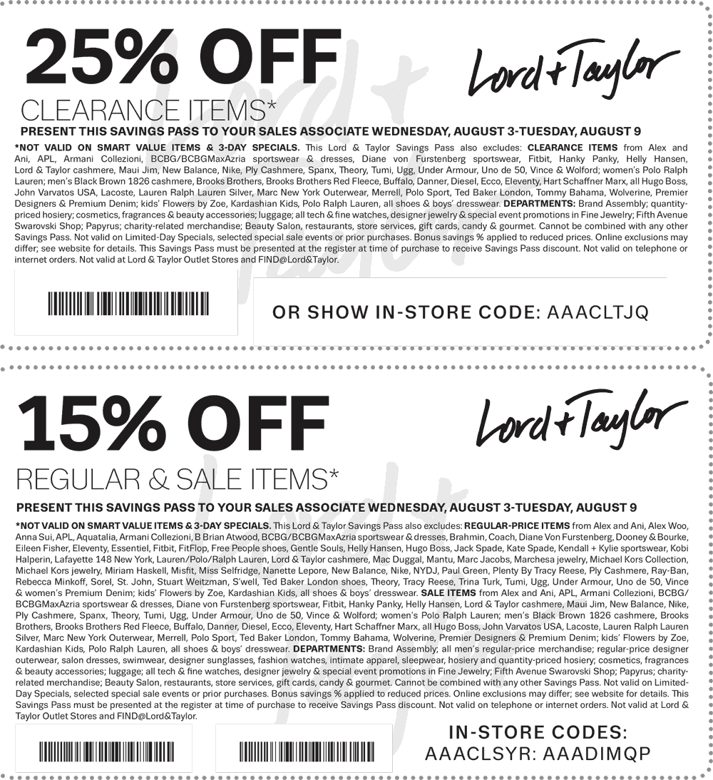 Lord & Taylor Coupon April 2024 Extra 15-25% off at Lord & Taylor, or online via promo code FINAL