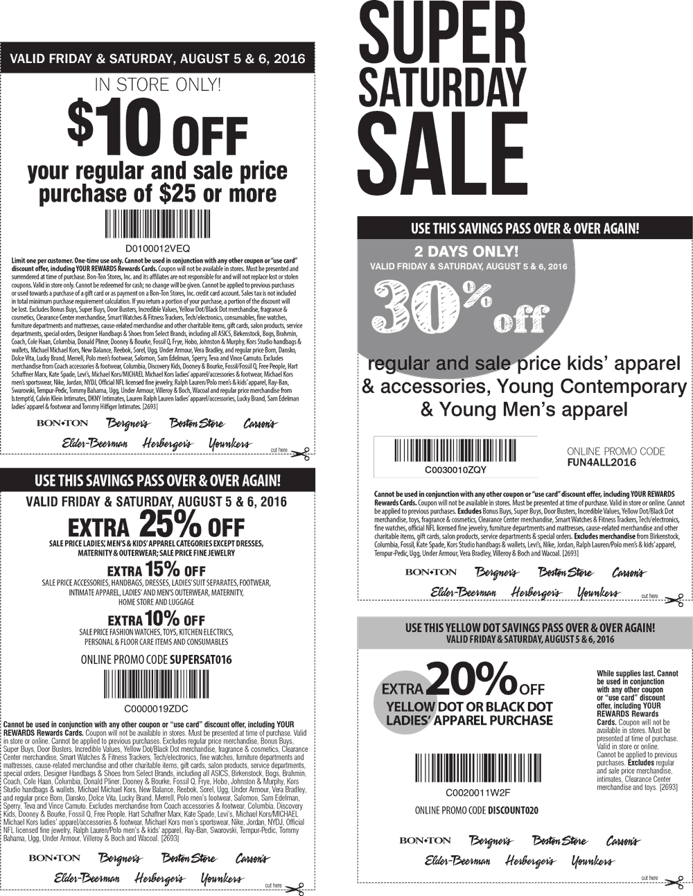 Carsons Coupon March 2024 30% off kids, $10 off $25 today at Carsons, Bon Ton & sister stores, or 25% online via promo code SUPERSAT016