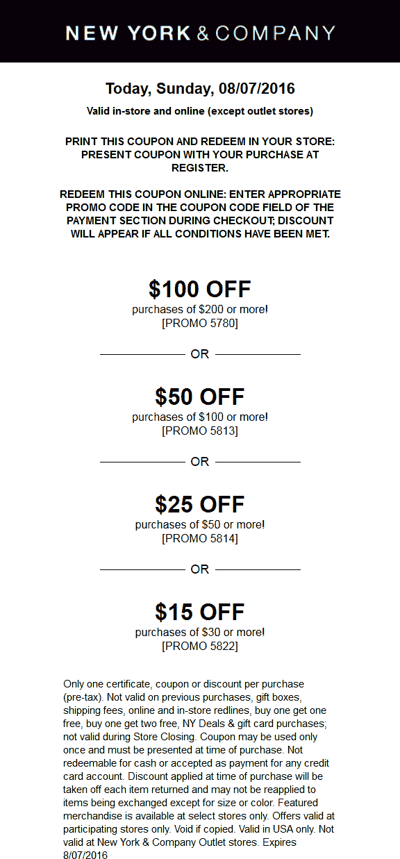 New York & Company Coupon April 2024 $25 off $50 & more today at New York & Company, or online via promo code 5814
