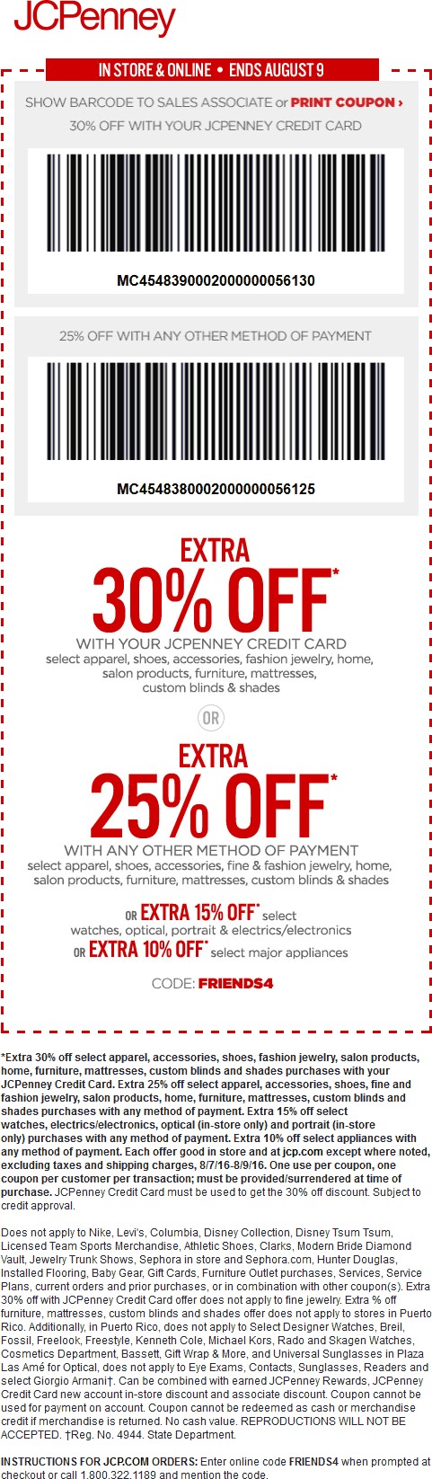 JCPenney Coupon March 2024 Extra 25% off at JCPenney, or online via promo code FRIENDS4