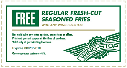 Wingstop Coupon April 2024 Free fries with your wings at Wingstop