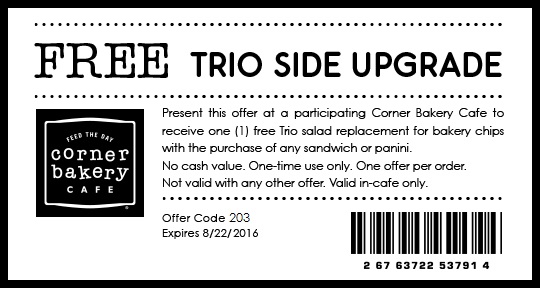Corner Bakery Cafe Coupon April 2024 Free salad with your sandwich at Corner Bakery Cafe