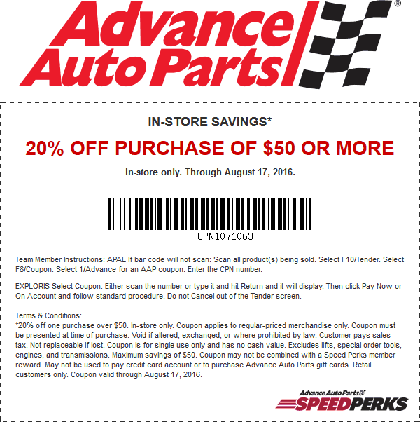 Advance Auto Parts Coupon April 2024 20% off $50 at Advance Auto Parts