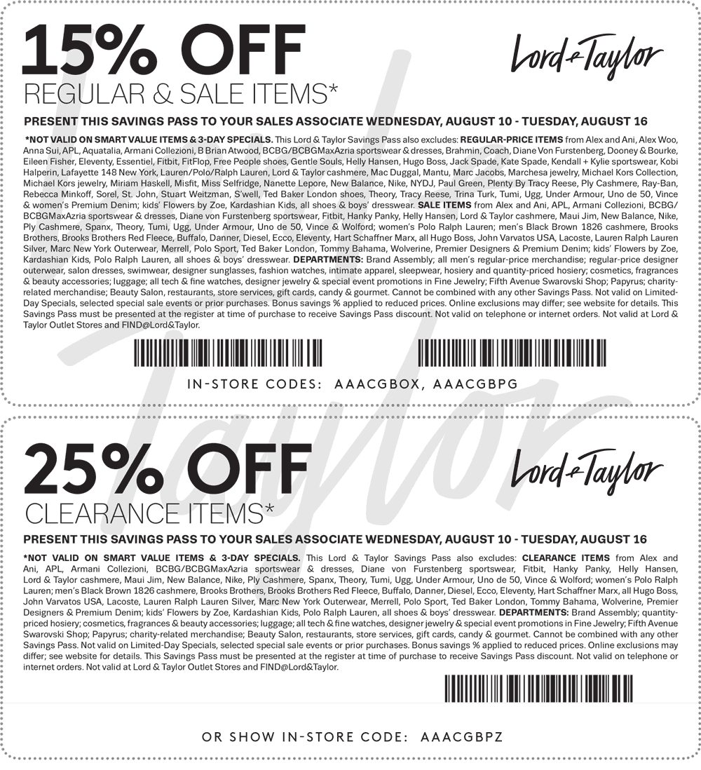 Lord & Taylor Coupon April 2024 Extra 15-25% off at Lord & Taylor, or online via promo code FINAL