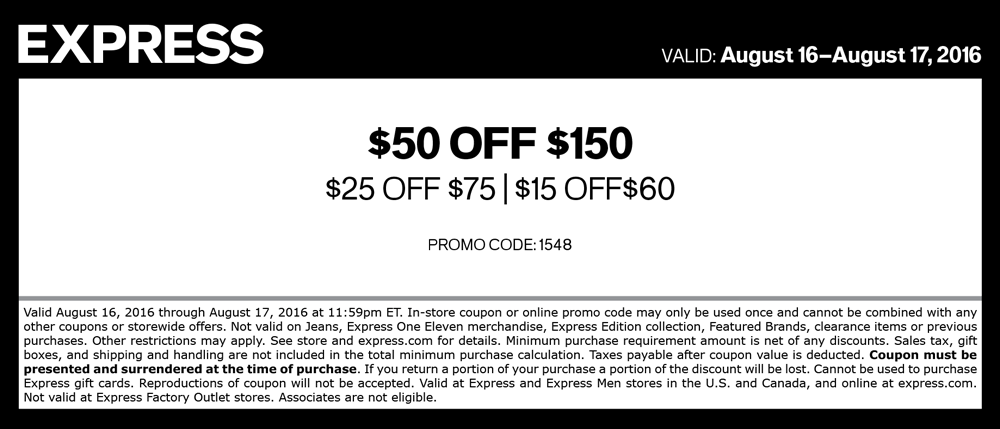 Express Coupon April 2024 $25 off every $75 at Express, or online via promo code 1577