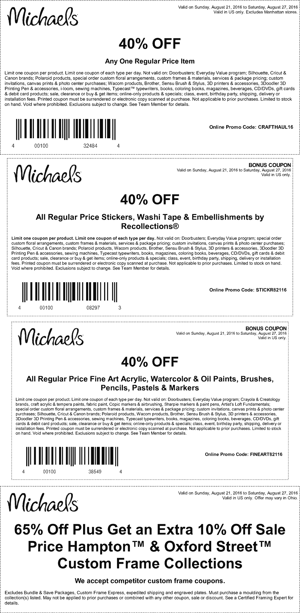 Michaels Coupon March 2024 40% off a single item at Michaels, or online via promo code CRAFTHAUL16
