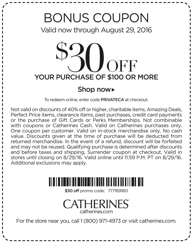 Catherines Coupon April 2024 $30 off $100 at Catherines, or online via promo code PRIVATECA