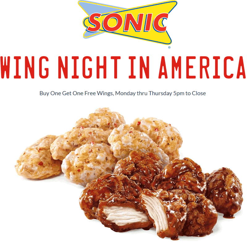 Sonic Drive-In Coupon April 2024 2nd wings free after 5p at Sonic Drive-In
