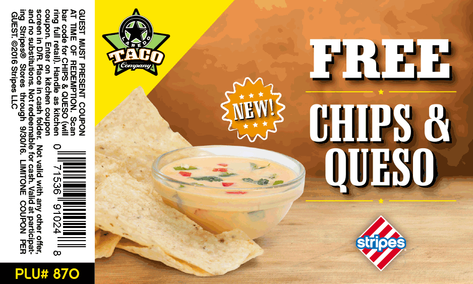 Stripes Coupon April 2024 Free chips & queso at Stripes gas stations