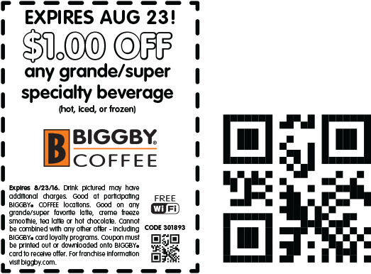 Biggby Coffee Coupon April 2024 Shave a buck off your beverage today at Biggby Coffee