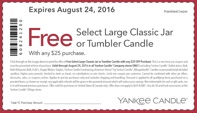 Yankee Candle Coupon April 2024 Free large candle with $25 spent at Yankee Candle