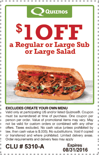 Quiznos Coupon April 2024 Shave a buck off your sub or salad at Quiznos